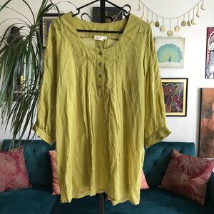 YUVITA size 8 Avocado Green Cotton Voile 3/4 Sleeve Tunic Blouse Top